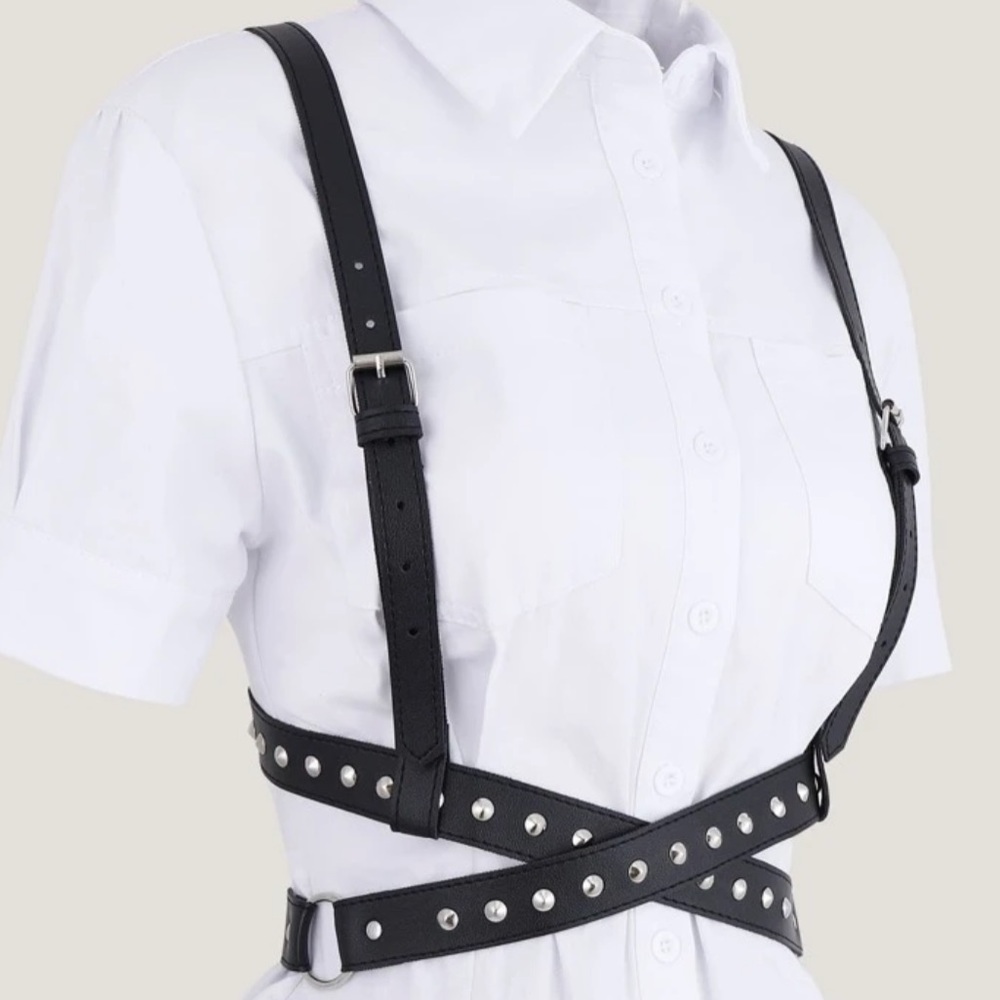 PU Leather Waist Studded Body Harness Belt w/ Hole Punch Tool